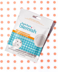 Pack of 'bye bye blemish' dark spot patches on a polka dot background