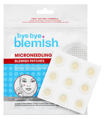 Open pack of Bye Bye Blemish microneedling blemish patches, showing individual patches for targeted acne care.