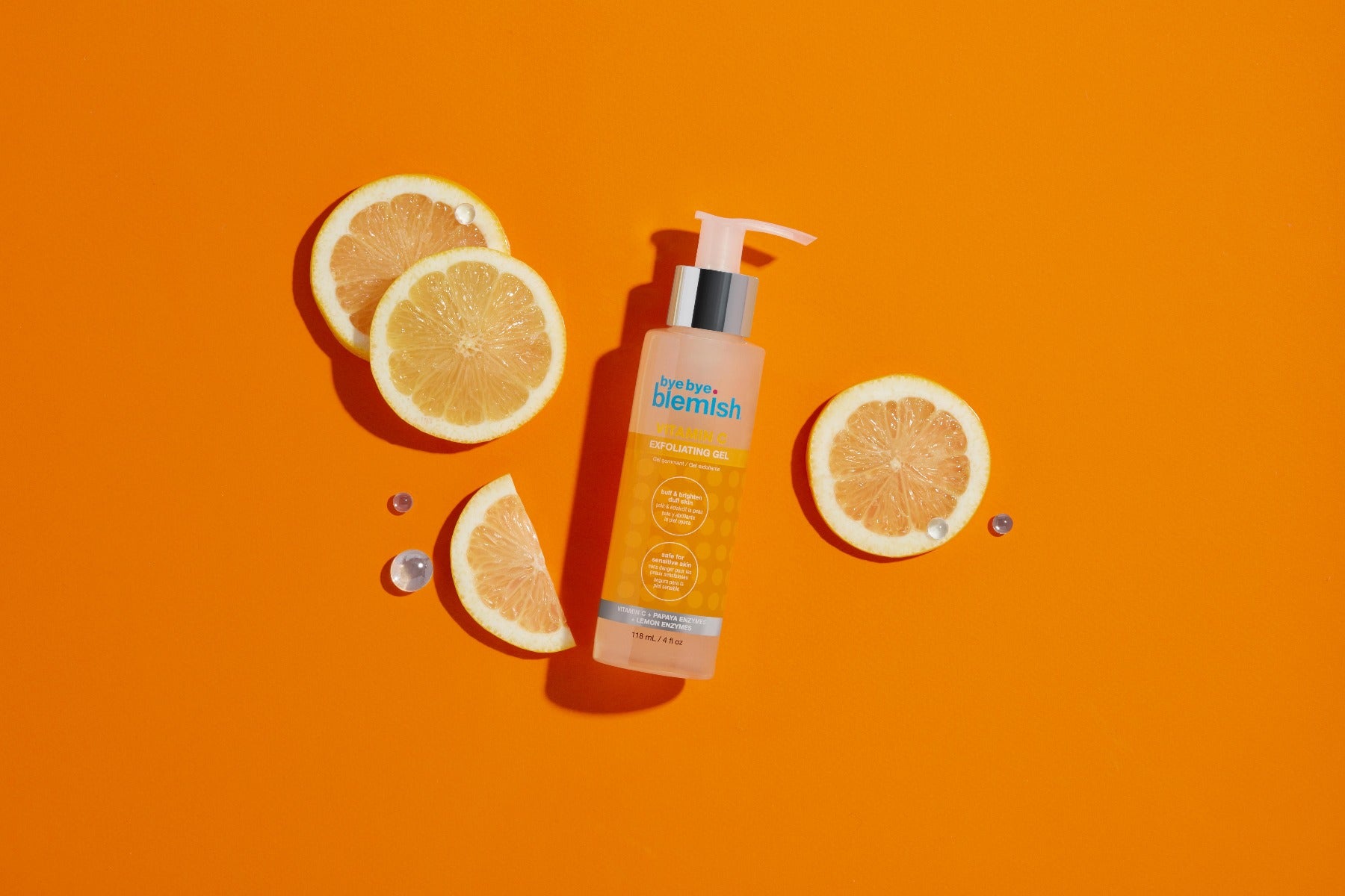 Vitamin C Exfoliating Gel with lemon slices for a brighter complexion and skin care. 