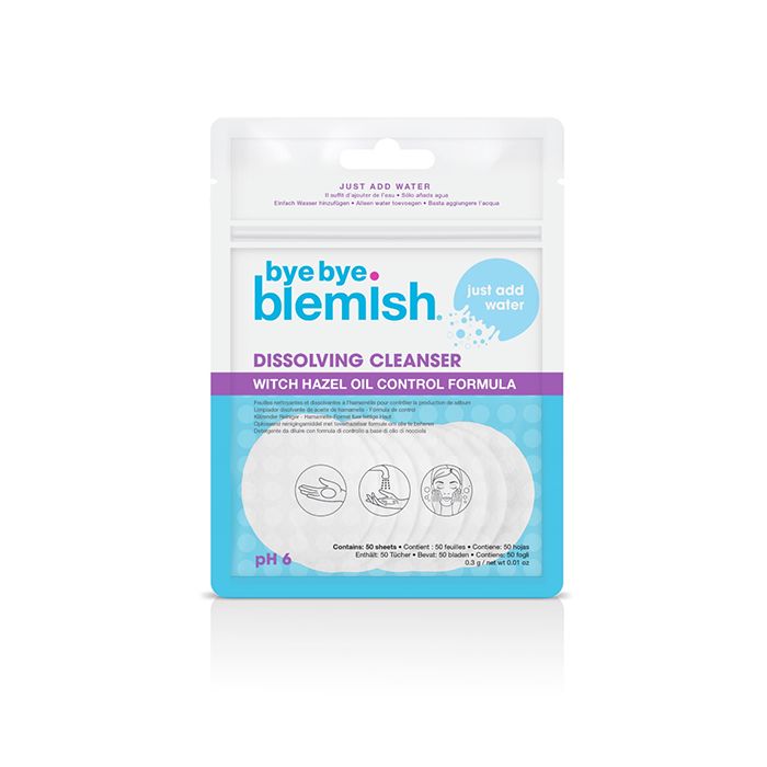 Bye Bye Blemish Dissolving Cleanser with Witch Hazel for oil control. Just add water for a gentle face cleansing experience.